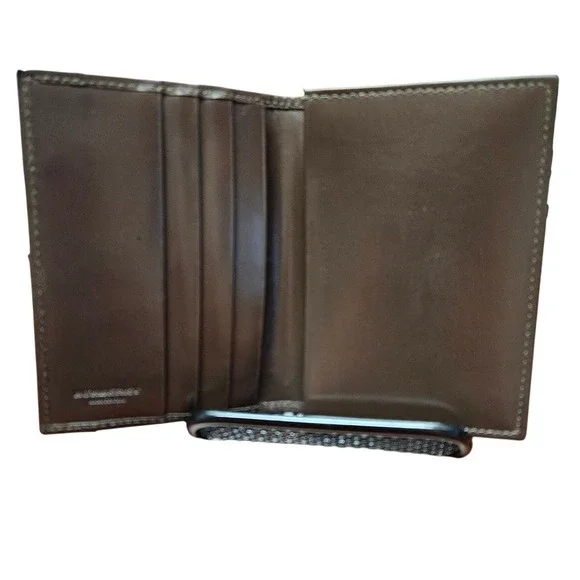 Auth Burberry Haymarket Check Card Holder Black Leather Slim Italy Shadow Horse - Picture 6 of 13